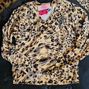 Juicy Couture Velour  Leopard Print V-Neck Top - Tan & Black Small